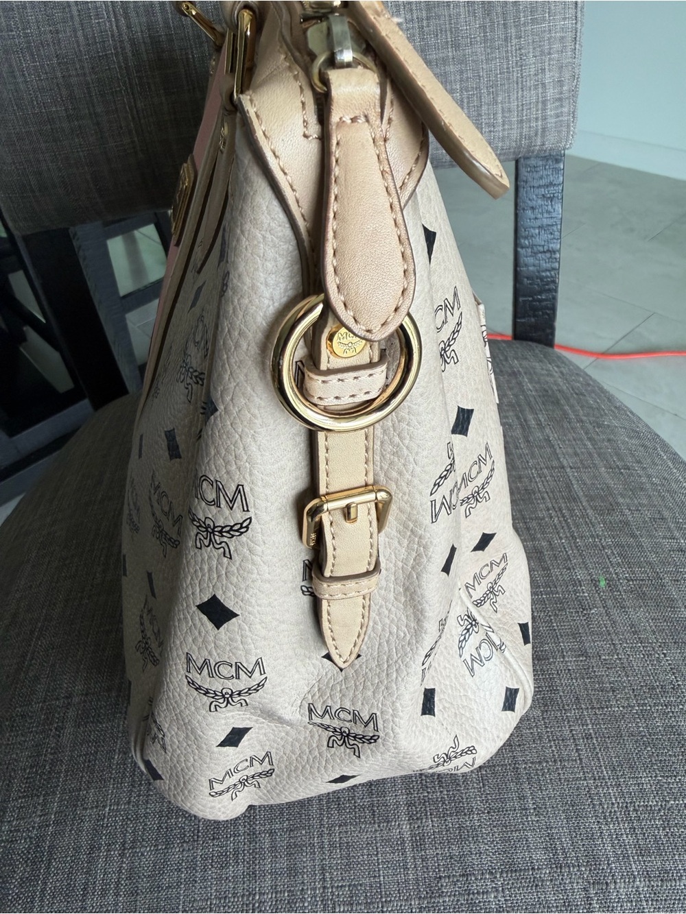 MCM Beige Satchel with Pink and Mint Center Stripe - Picture 7 of 15